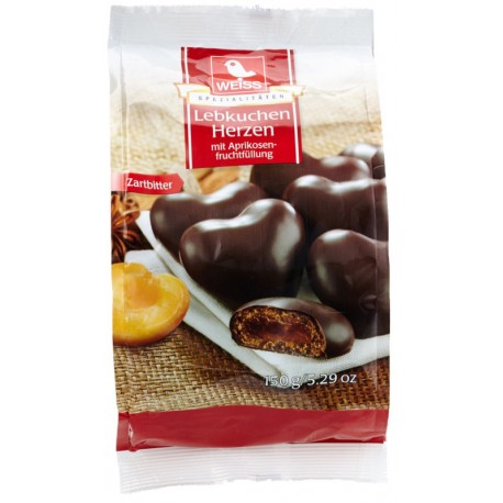 Меденки WEISS Сърца с тъмен шоколад и пълнеж 150g