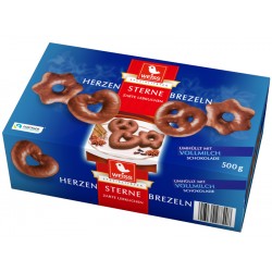 Меденки Сърца, звезди, брецели с млечен шоколад WEISS 500g