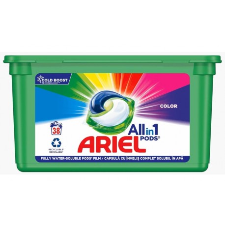 Ariel гел капсули 3в1 за цветно пране 38бр.